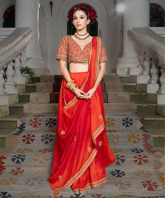red organza saree with embroidered zari work 3