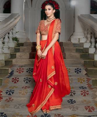 red organza saree with embroidered zari work 4