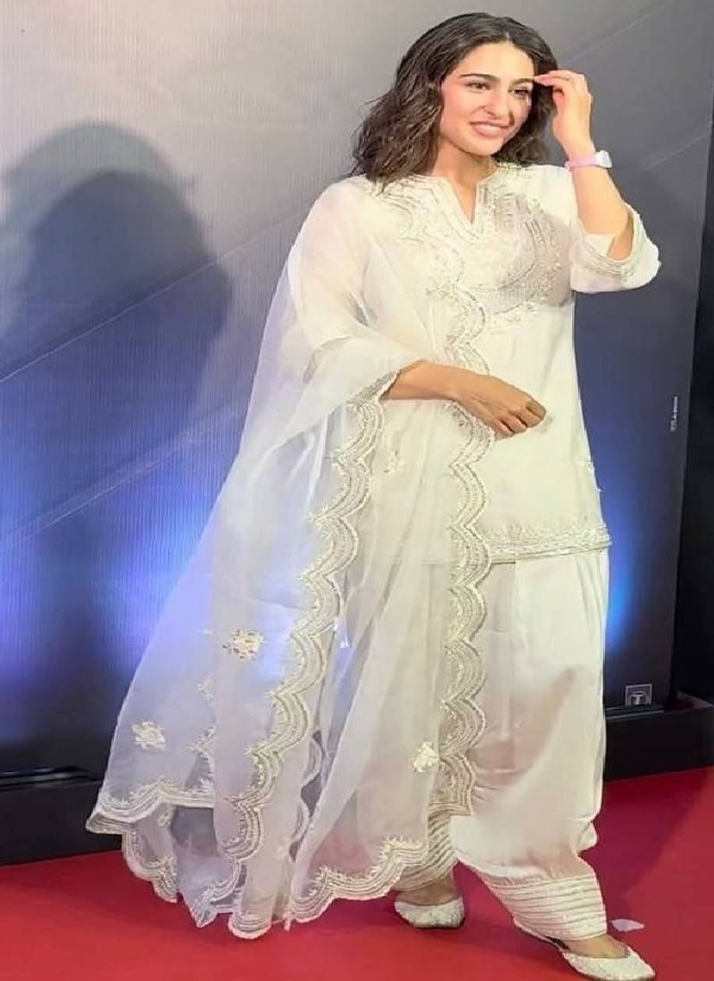 white embroidered style suit