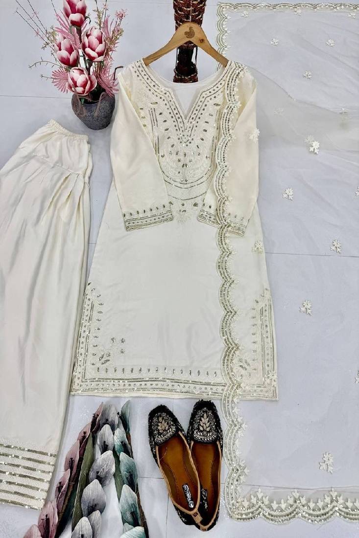 white embroidered style suit