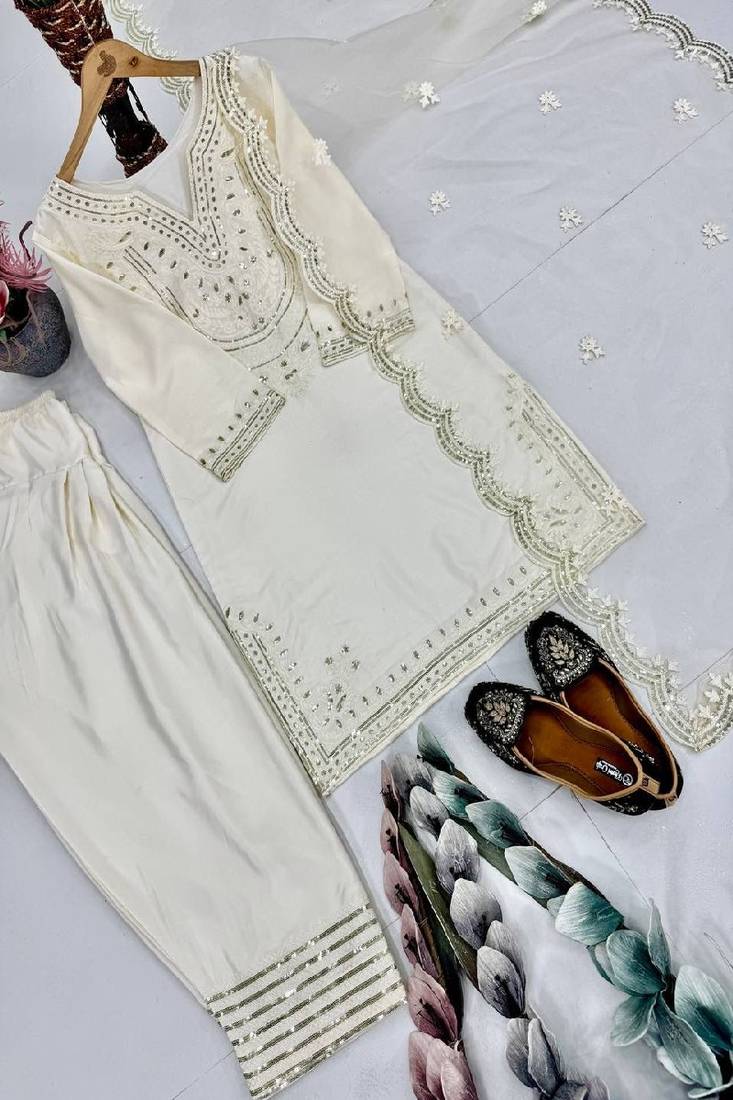 white embroidered style suit