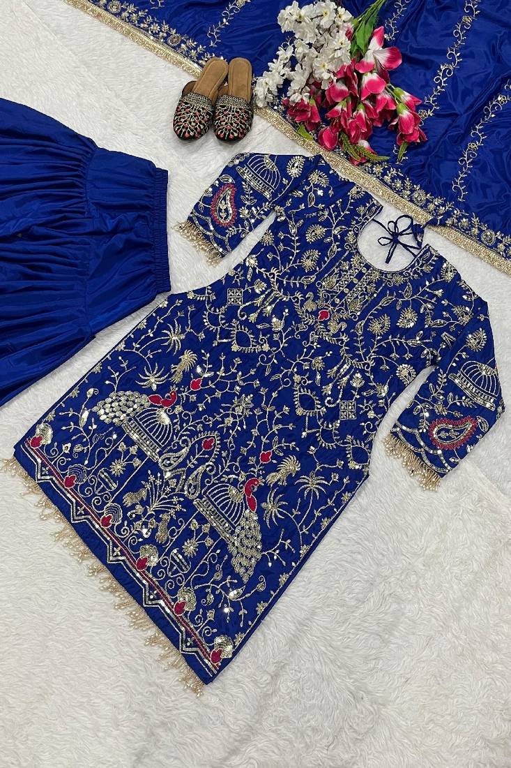 royal blue heavy embroidered patiala set
