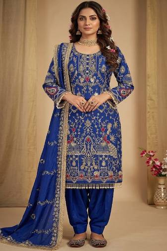royal blue heavy embroidered patiala set