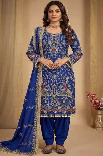 royal blue heavy embroidered patiala set