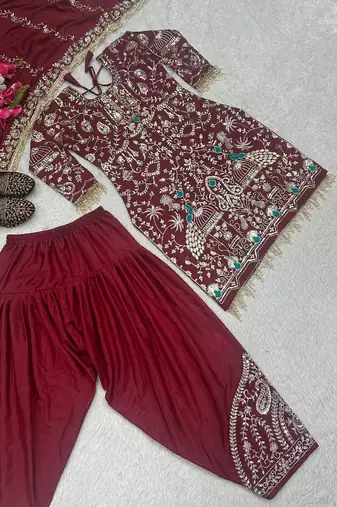 maroon embroidered patiala set