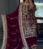 maroon embroidered patiala set