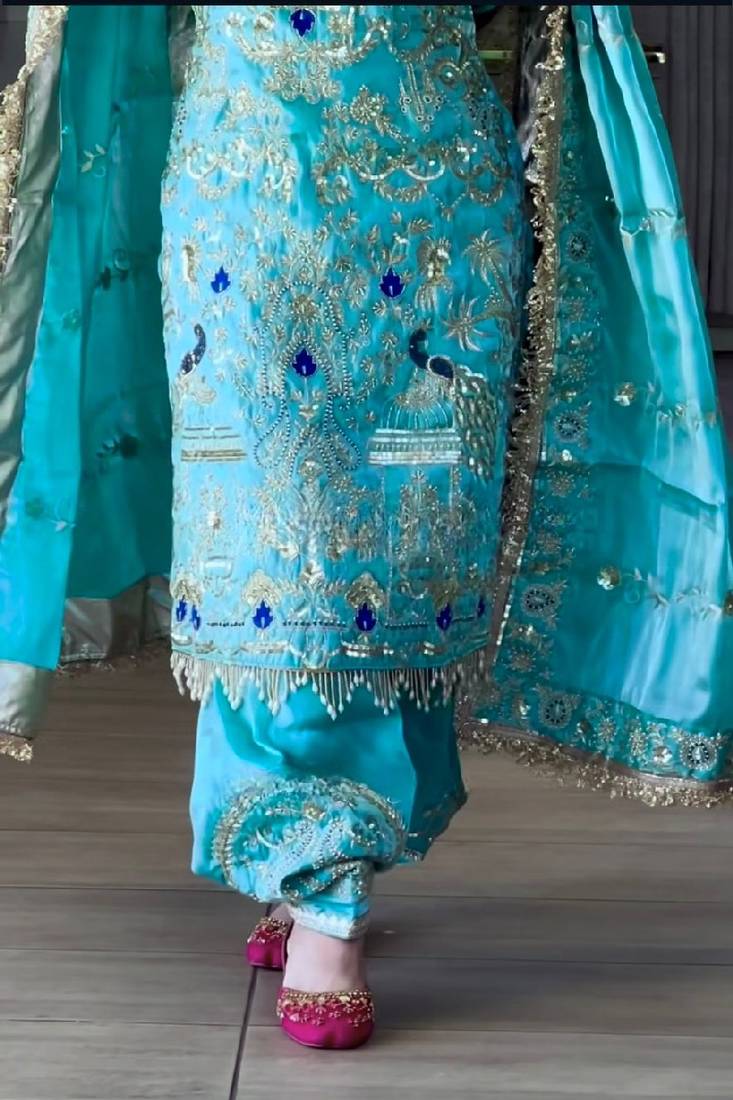 blue designer patiala suit