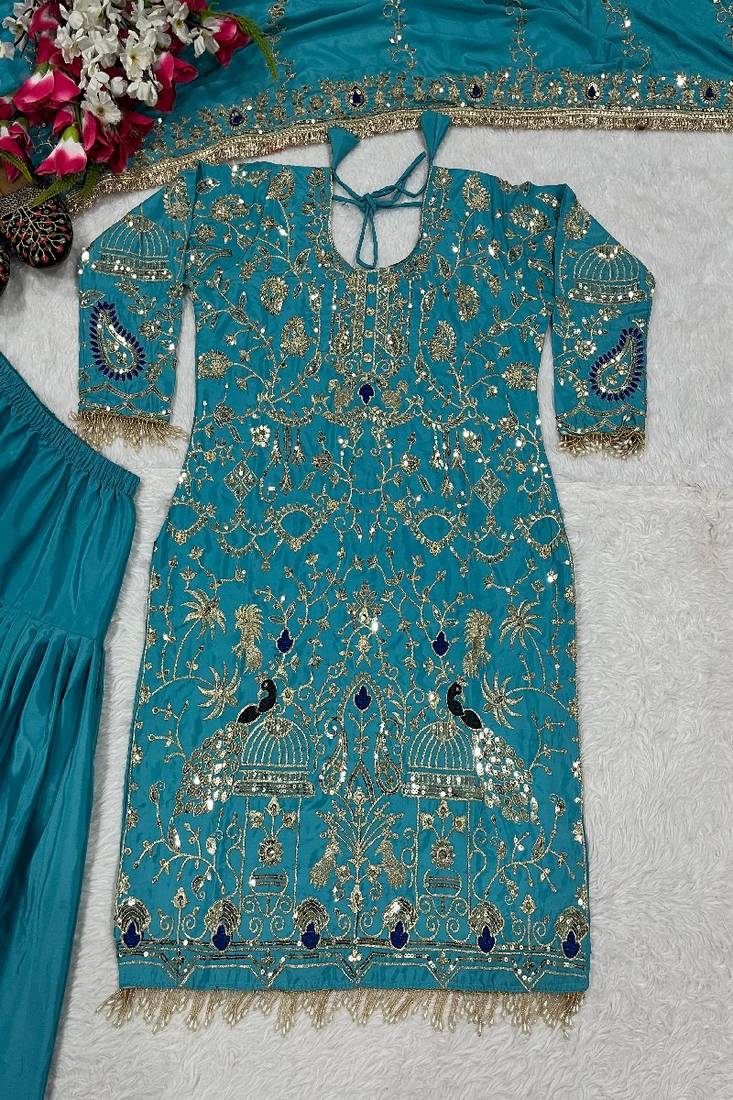 blue designer patiala suit