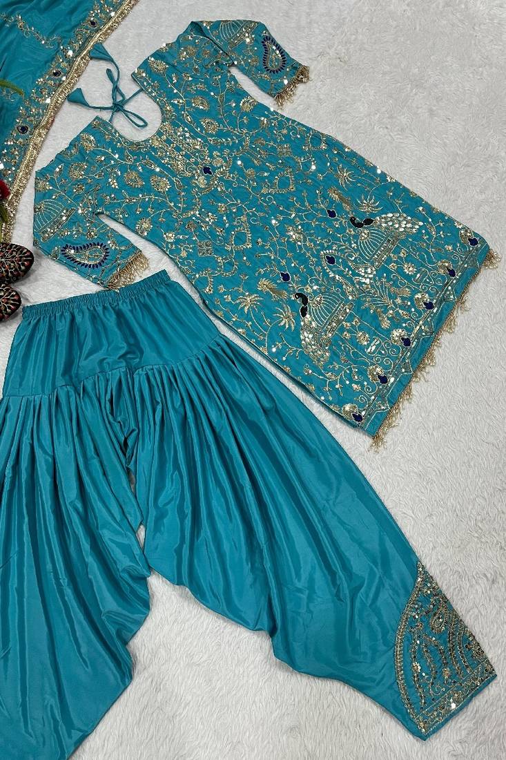 blue designer patiala suit