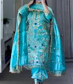 blue designer patiala suit