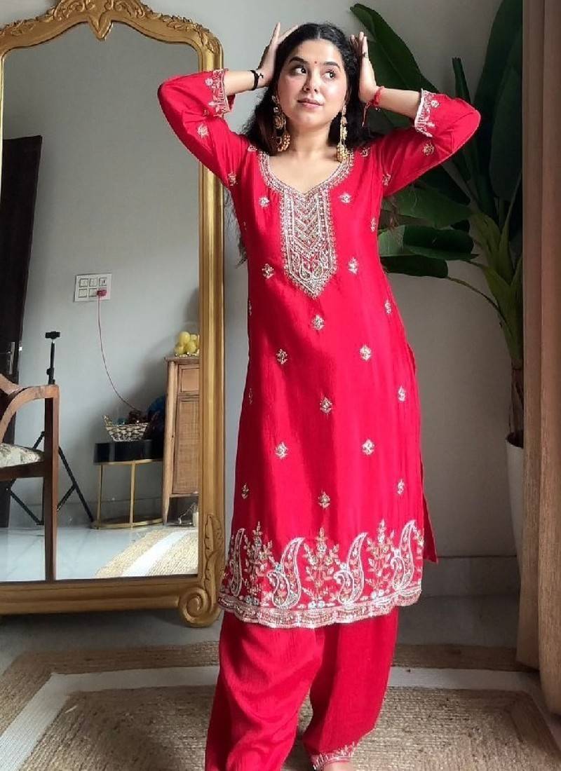 classic red traditional suit set
