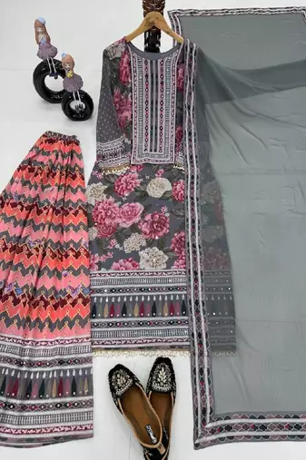 grey printed kurta sharara set