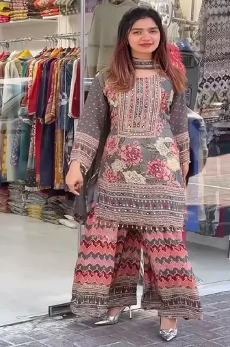 grey printed kurta sharara set