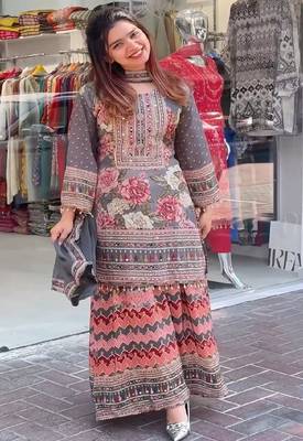 grey printed kurta sharara set 1