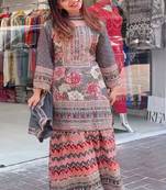 grey printed kurta sharara set