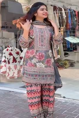 grey printed kurta sharara set 4