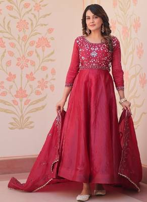 crimson designer anarkali gown 1