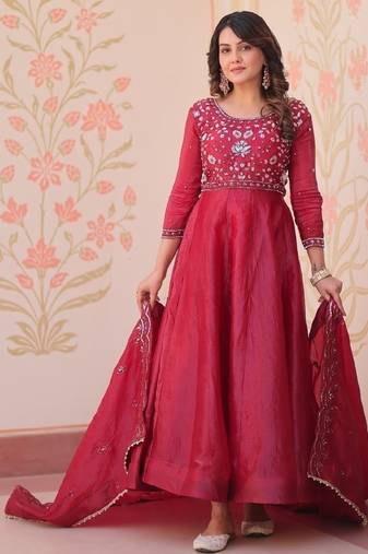 crimson designer anarkali gown