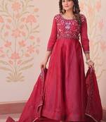 crimson designer anarkali gown