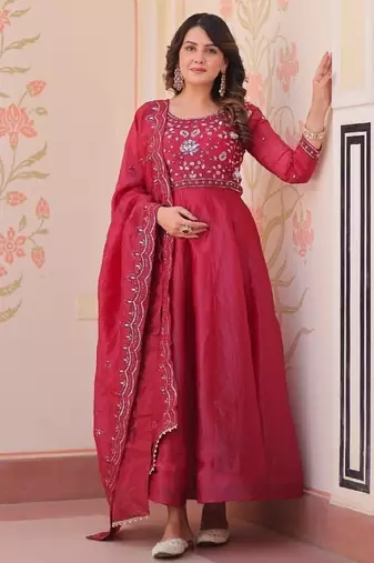 crimson designer anarkali gown