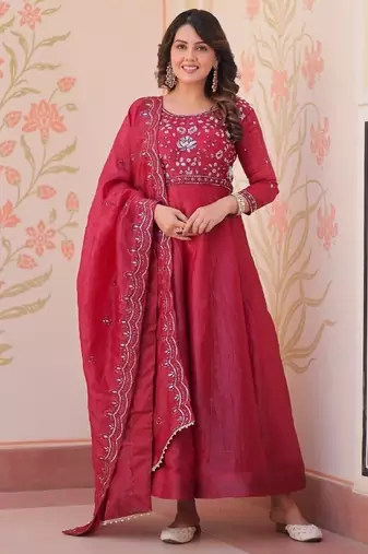 crimson designer anarkali gown