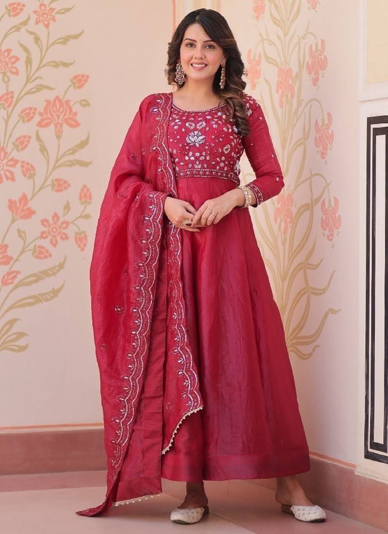 crimson designer anarkali gown
