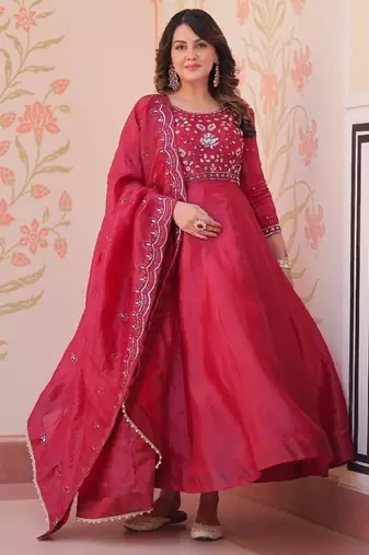 crimson designer anarkali gown