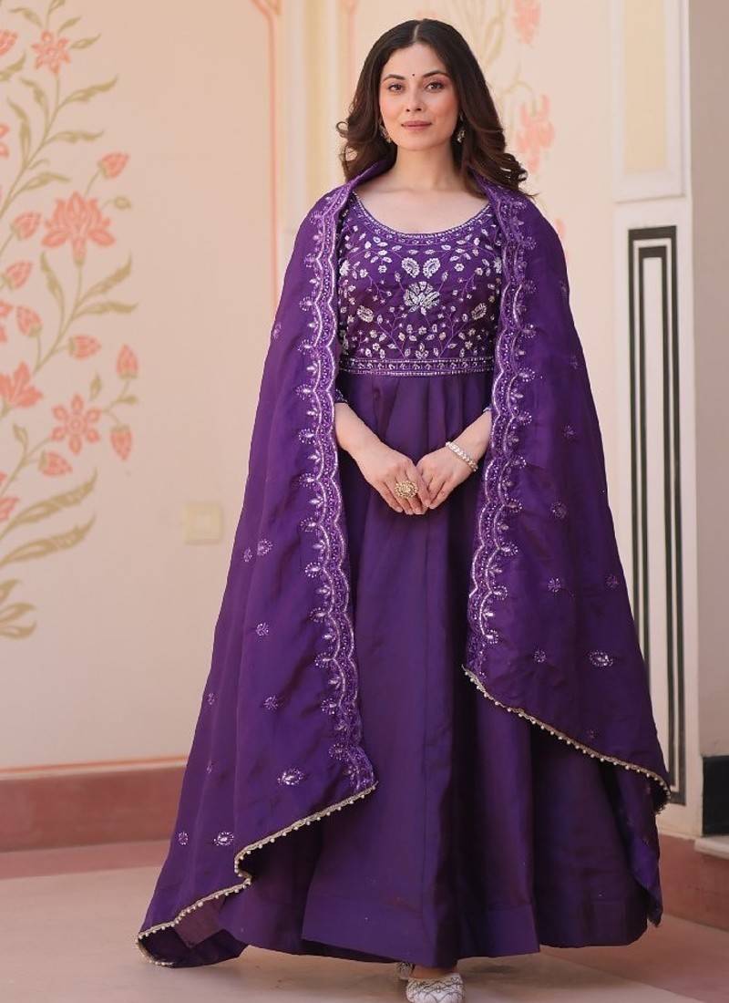 purple festive gown set