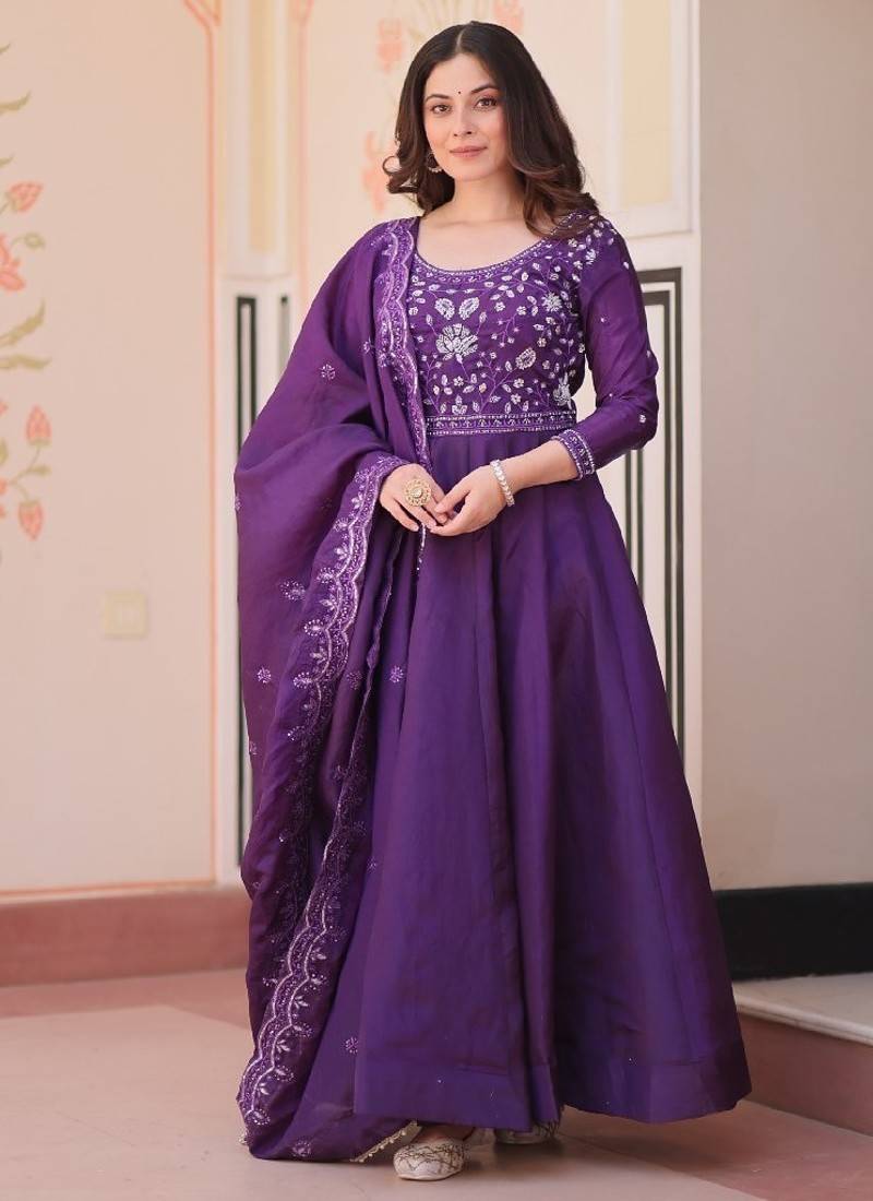 purple festive gown set