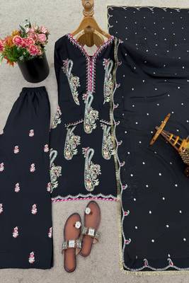 black embroidered straight suit 2