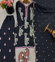 black embroidered straight suit