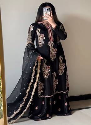 black embroidered straight suit 1