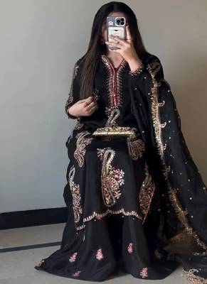 black embroidered straight suit 4