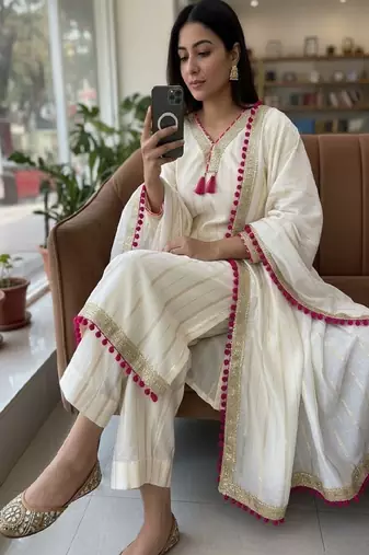 ivory white festive suit set