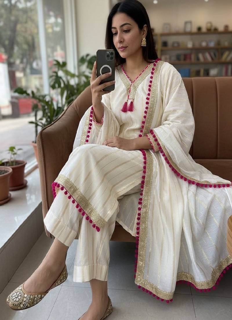 ivory white festive suit set