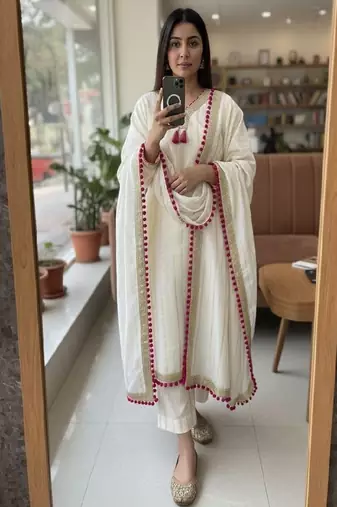 ivory white festive suit set