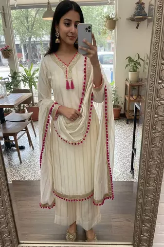 ivory white festive suit set
