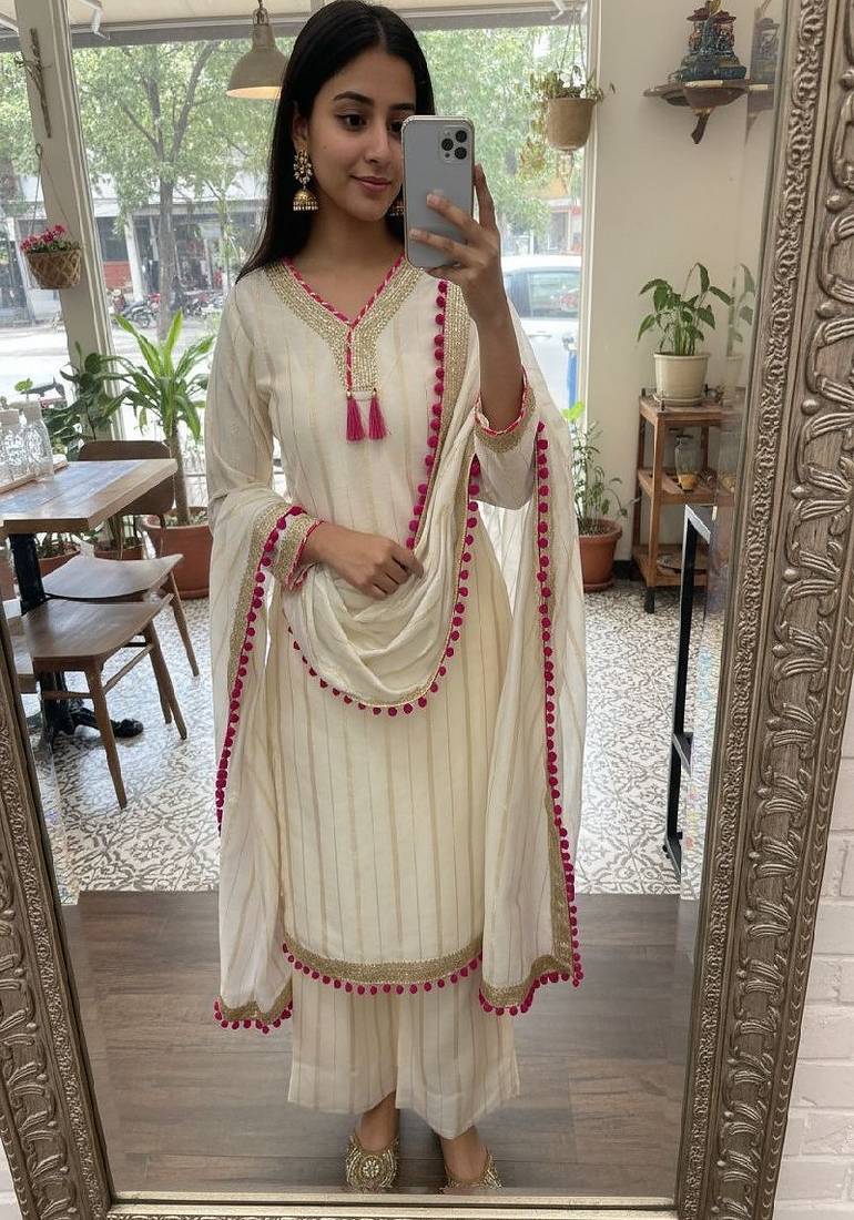 ivory white festive suit set