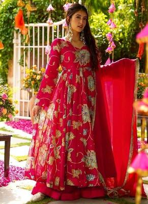 red floral embroidered anarkali dress 5
