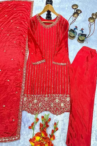 red designer party wear suit