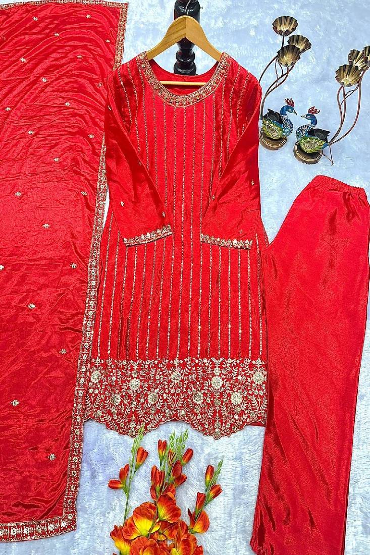red designer party wear suit