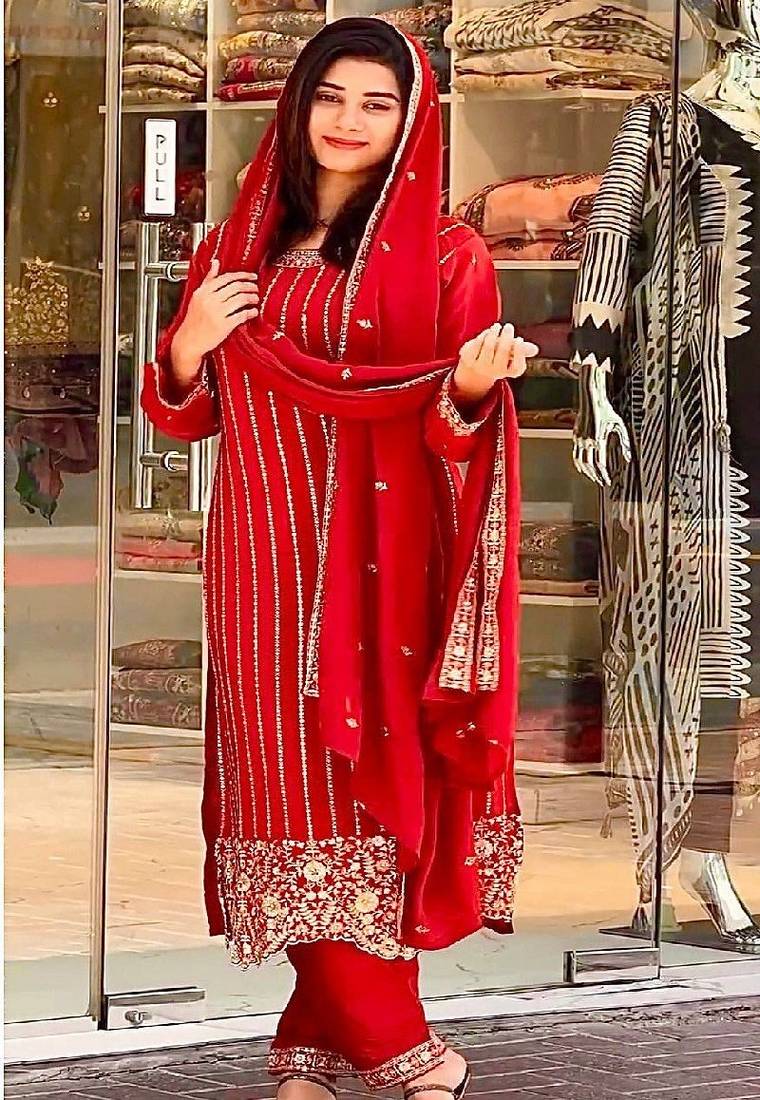 red designer party wear suit