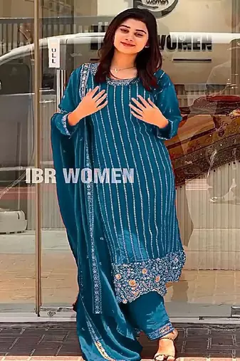blue embroidered ethnic suit