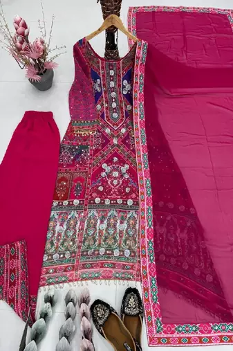 pink multicolor printed kurta set