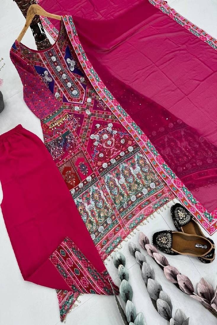 pink multicolor printed kurta set