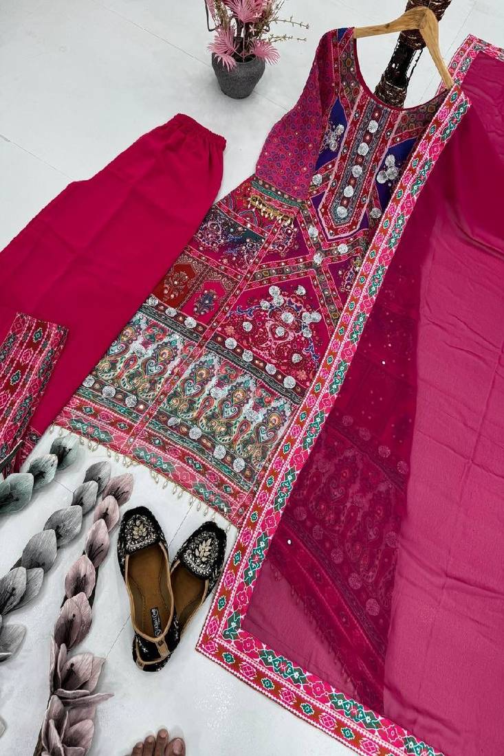 pink multicolor printed kurta set