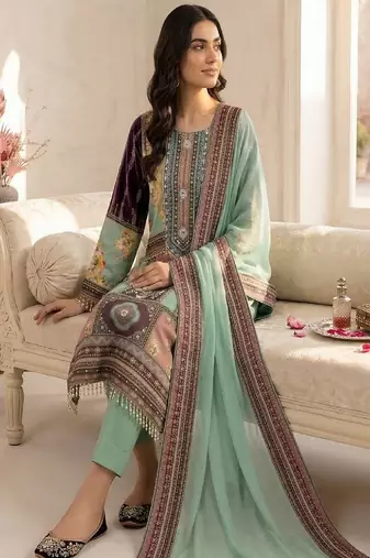 mint green multicolor printed kurta set