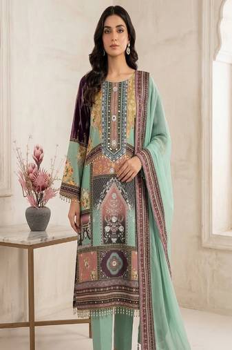 mint green multicolor printed kurta set