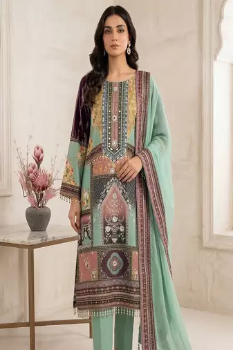 mint green multicolor printed kurta set