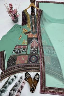 mint green multicolor printed kurta set 3
